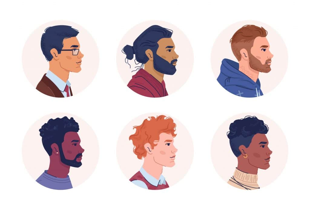 profile portraits multiracial men isolated flat