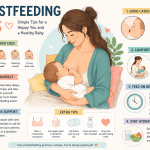 breastfeeding tips infographic showing proper latch positions feeding cues and breastfeeding advice for new mothers