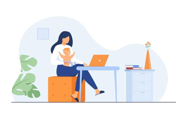 new mom working home mother holding