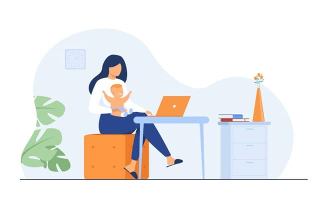 new mom working home mother holding