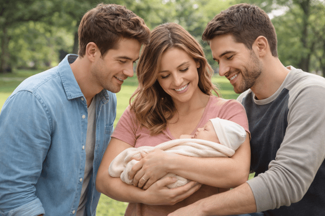 Co-Parenting Single Women and two fathers holding newborn baby
