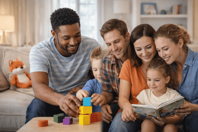 Platonic co-parenting two adults raising children together in a loving shared family environment