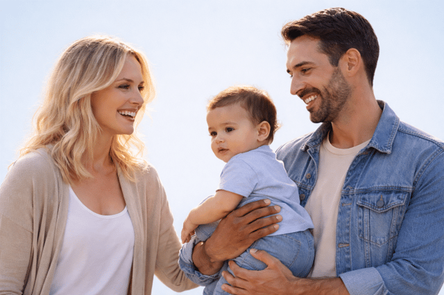 Sperm donor relationship: parents with baby sharing a happy moment together