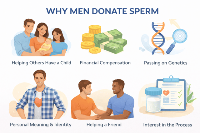 Why men donate sperm infographic showing motivations like helping others, money and genetics