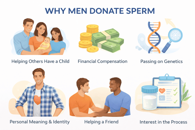 Why men donate sperm infographic showing motivations like helping others, money and genetics