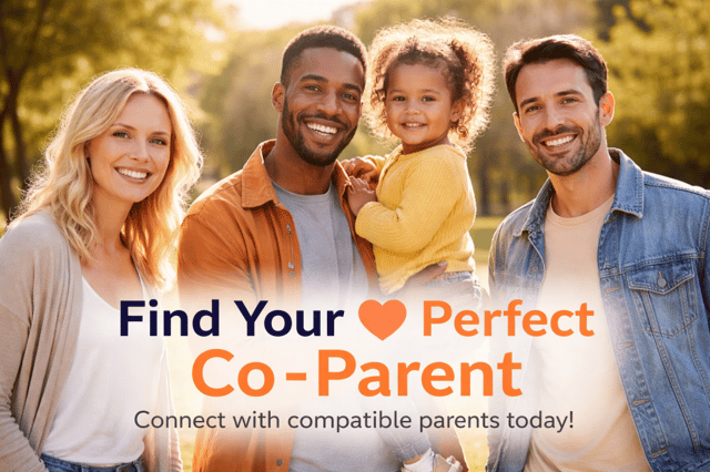 Co parenting match: diverse adults and child smiling together promoting co parent connection