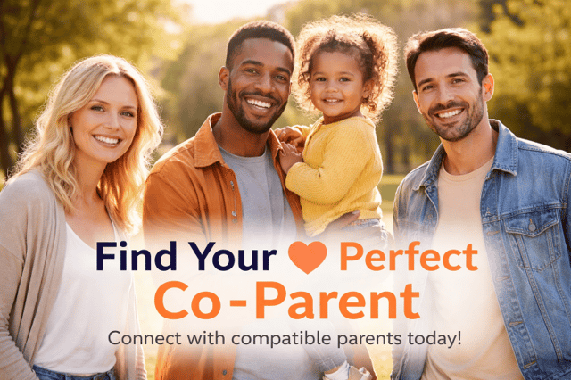 Co parenting match: diverse adults and child smiling together promoting co parent connection
