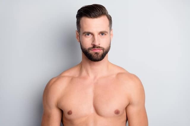 close portrait attractive man content serious wellgroomed