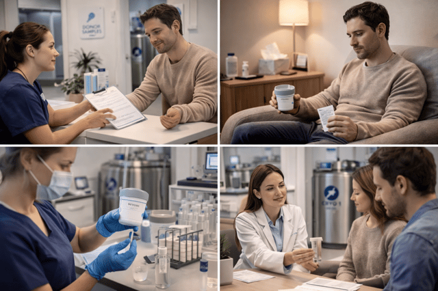 How does a sperm bank work process showing consultation sample collection testing and storage