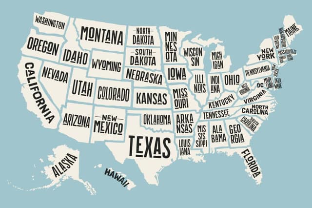 Poster,Map,Of,United,States,Of,America,With,State,Names.