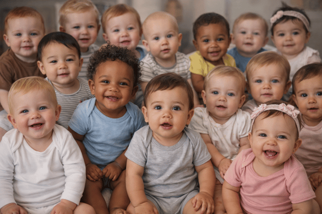 Group of diverse babies and toddlers together representing potential offspring from known donor registry sperm donation programs