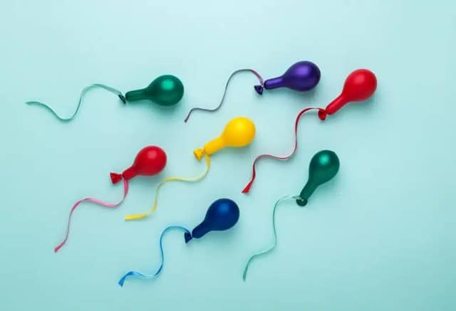 colorful balloons spermatozoid shape on blue