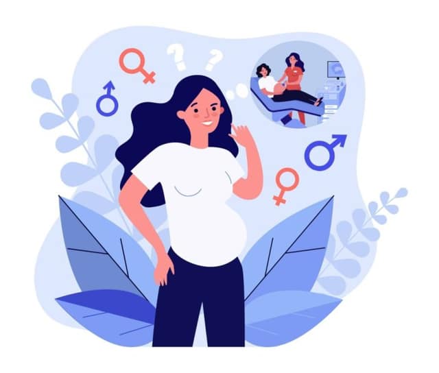 Choose baby gender illustration of pregnant woman thinking about baby sex selection