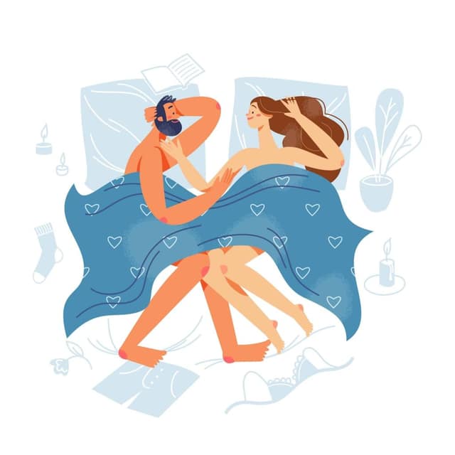 happy couple lovers laying bed together
