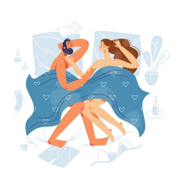 happy couple lovers laying bed together