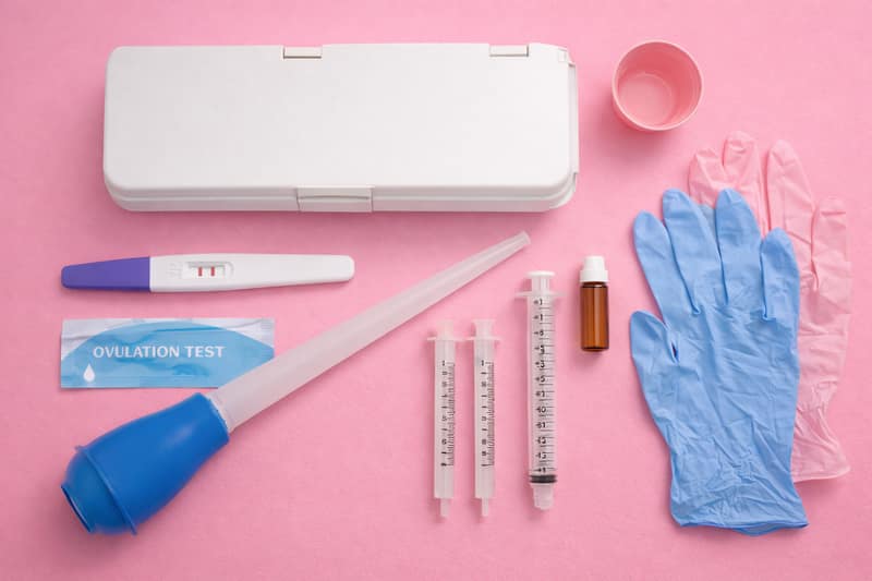 Home insemination kit with ovulation test syringes gloves and collection tools