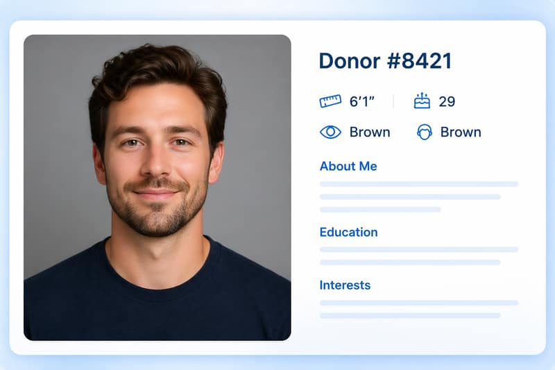 sperm donor profile – detailed donor profile card with photo and personal characteristics information