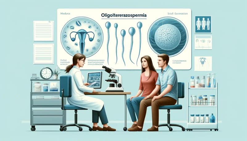 Medical illustration explaining what is oligoteratozoospermia and its causes affecting sperm quality