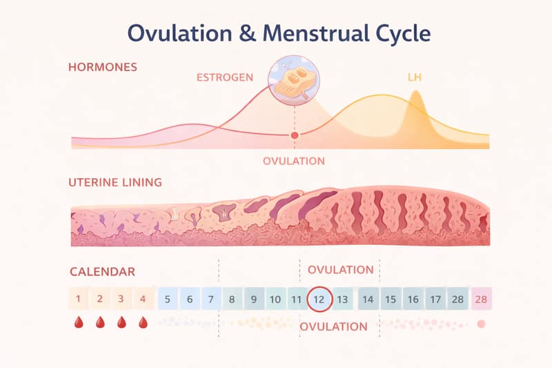 Ovulation and menstrual cycle chart showing hormones and fertile window