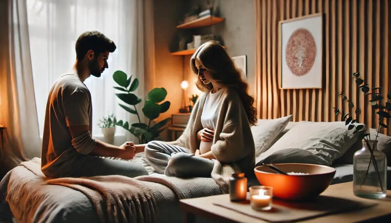 Couple preparing for pregnancy at home following a Natural Insemination Guide