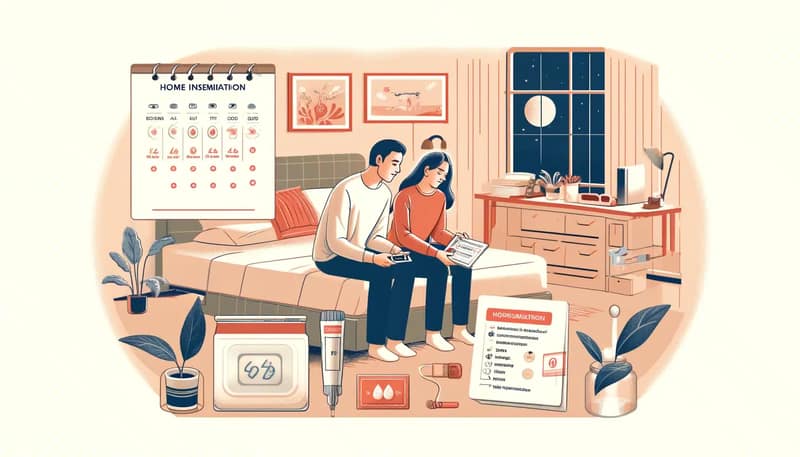 Couple preparing for pregnancy using a Home Insemination Guide at home