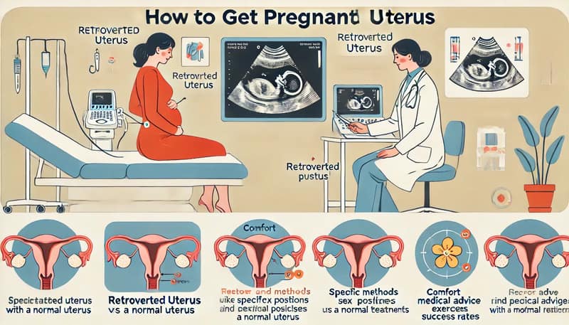 Illustration of a woman visiting a gynecologist for an examination to discuss retroverted uterus pregnancy, with the doctor explaining the condition