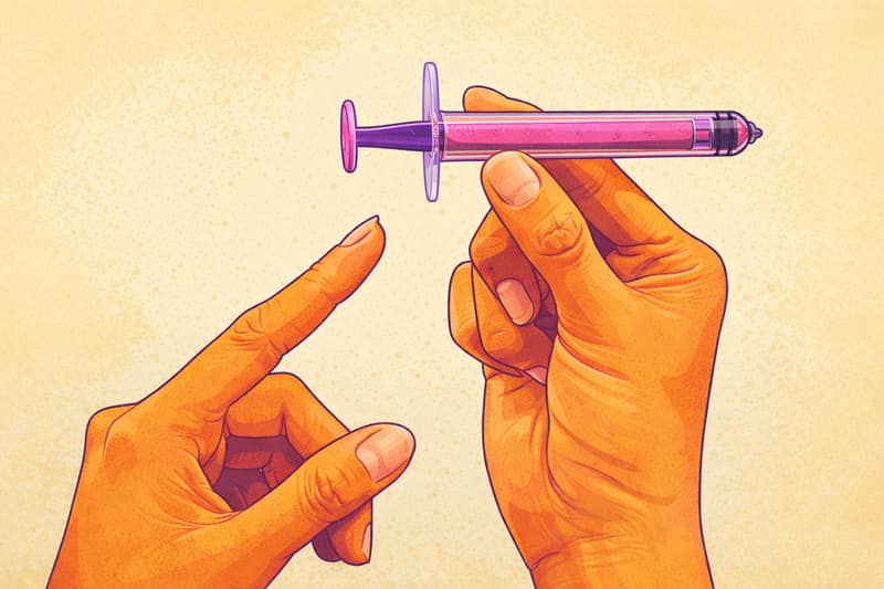 Hands holding syringe illustrating turkey baster insemination method for at-home artificial insemination procedure
