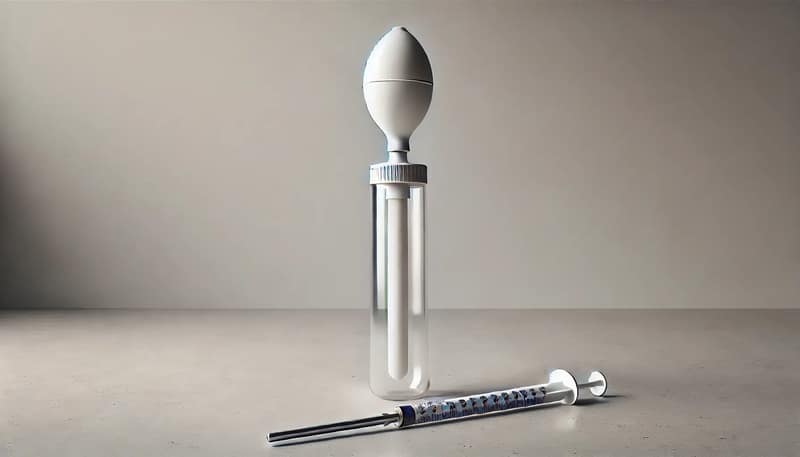 A turkey baster designed for at-home insemination. The image shows the baster clearly, with its bulb and tube, placed on a clean, neutral background
