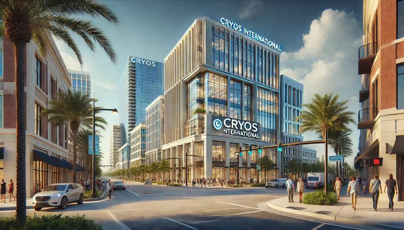 Photograph of Orlando featuring a street view with the iconic Cryos International building prominently visible