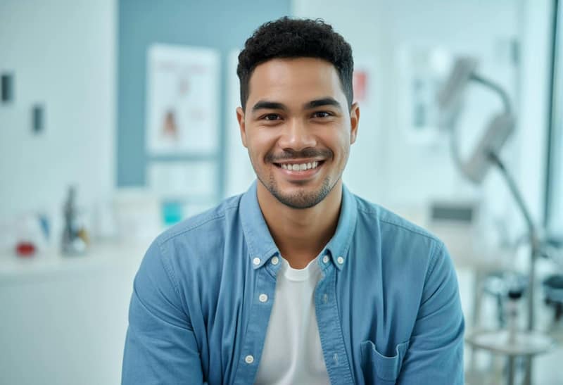 Canadian man smiling in fertility clinic representing sperm donor laws in Canada and legal regulations for donation programs
