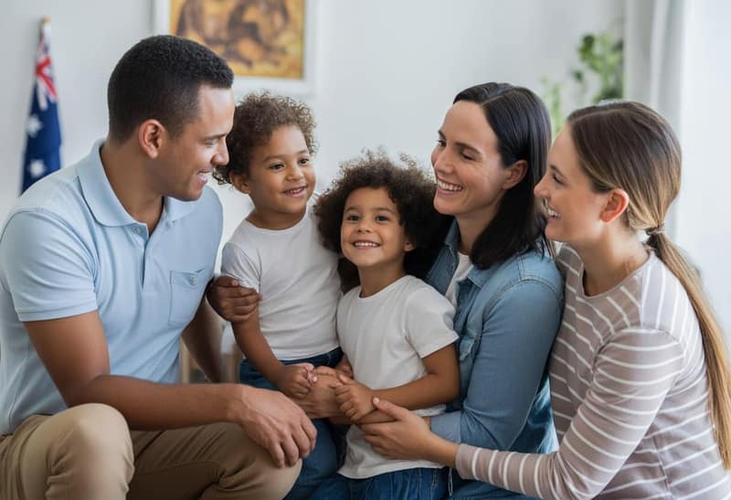 Smiling adoption family with two young children in Australia