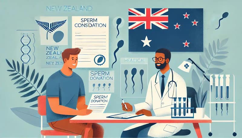 sperm donor in New Zealand filling out forms in a modern clinic