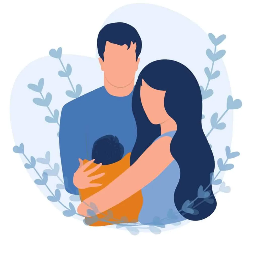 ready for a baby – illustration of parents holding their newborn in a loving family moment