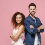 smiling couple friends european guy african