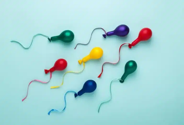 colorful balloons spermatozoid shape on blue