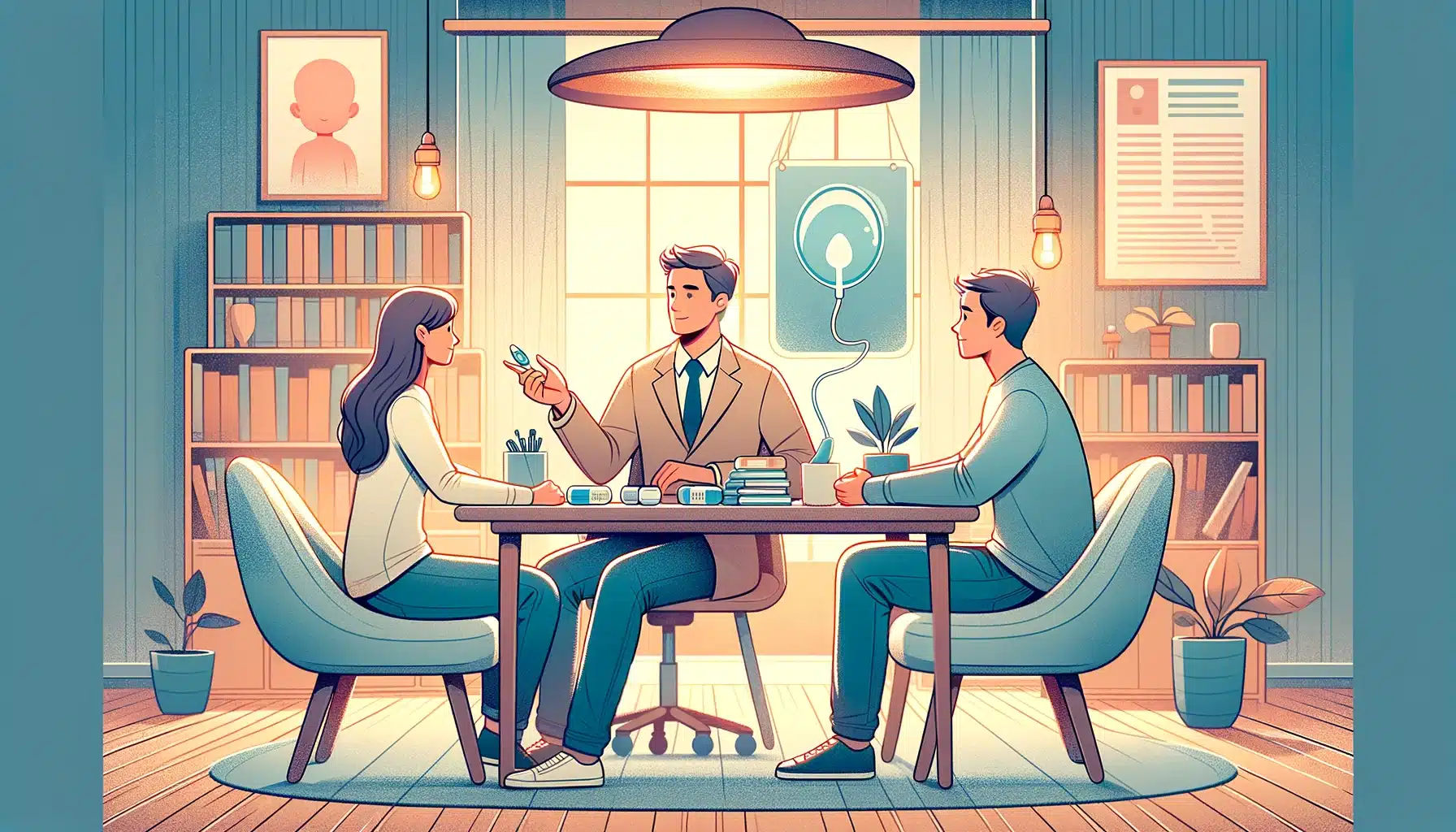 Beratungsgespräch mit Paar und Mann zum Thema Samenspender gesucht natürliche Methode