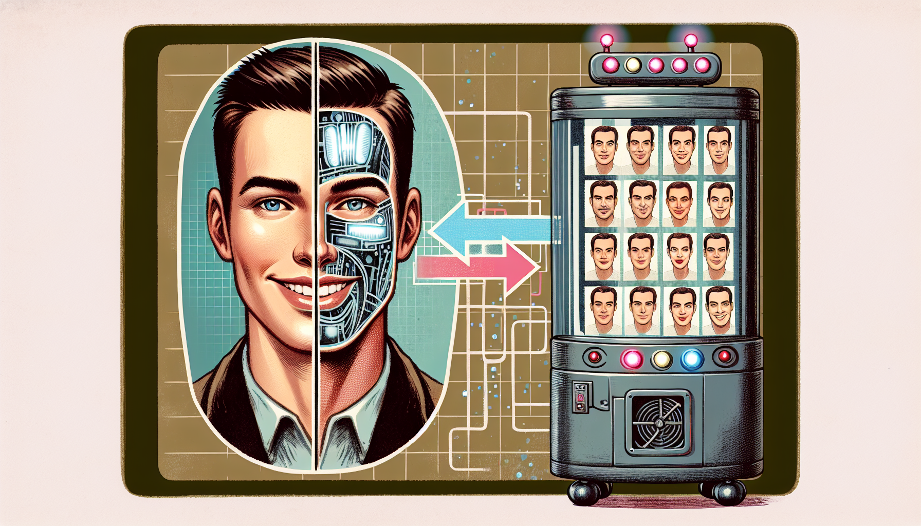 Illustration of a comparison tool matching a person's features with celebrities