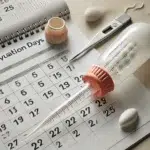 Turkey Baster Method for home insemination, showing a turkey baster and a calendar used to track ovulation timing.
