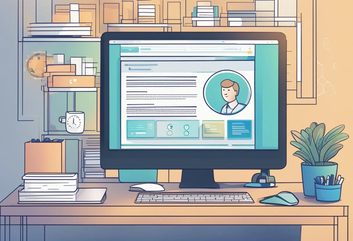 A computer screen with a website open, showing profiles of potential sperm donors. A person sits at a desk, scrolling through the options with a thoughtful expression