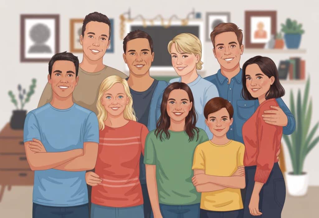 Donor-conceived siblings exploring identity diverse group illustration